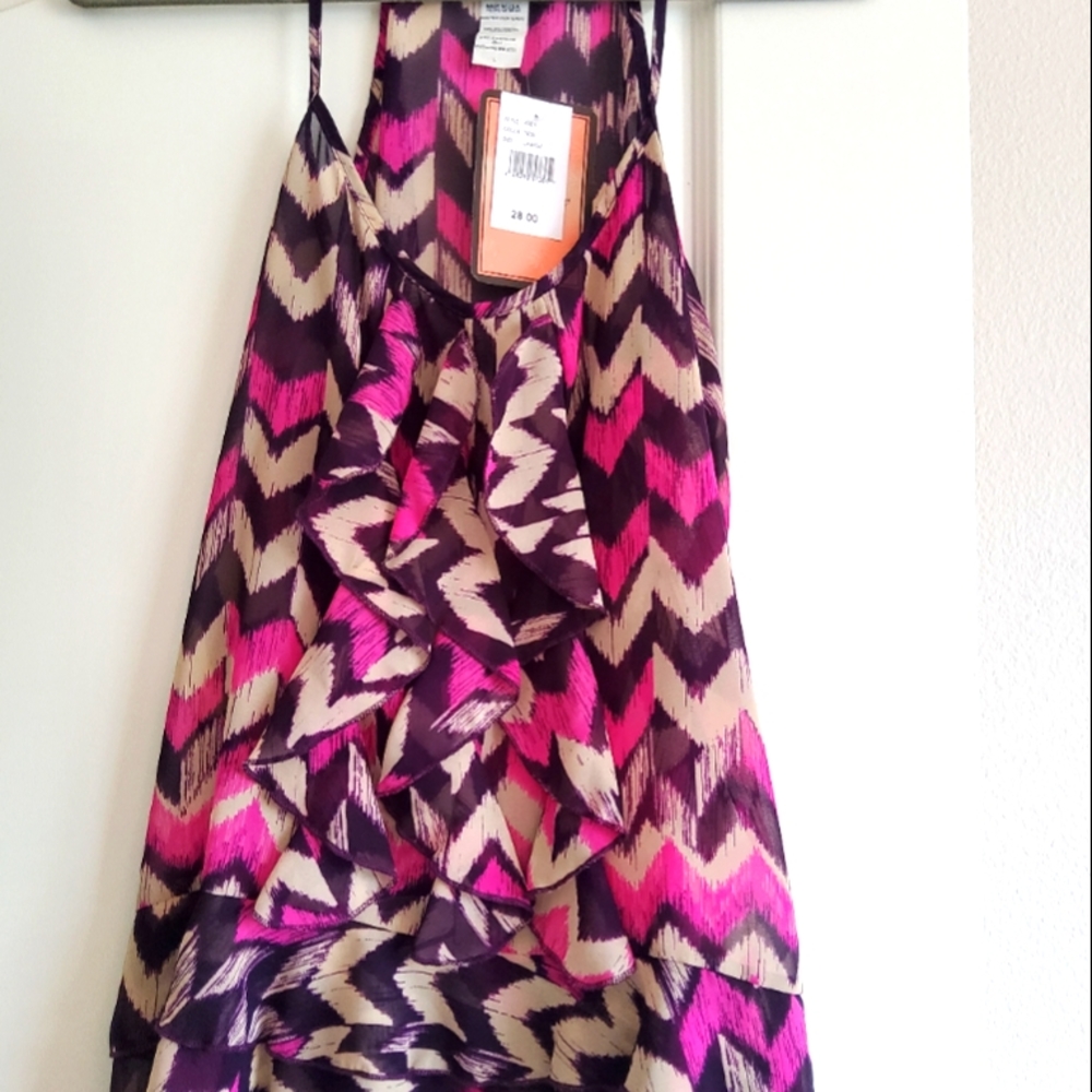 Sheer purple and pink halter tank. Size Large.
